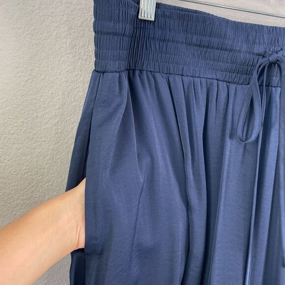 NEW Chicos Womens Large Satin Maxi Skirt Navy Blue Elastic Waist Pull On - Picture 7 of 9